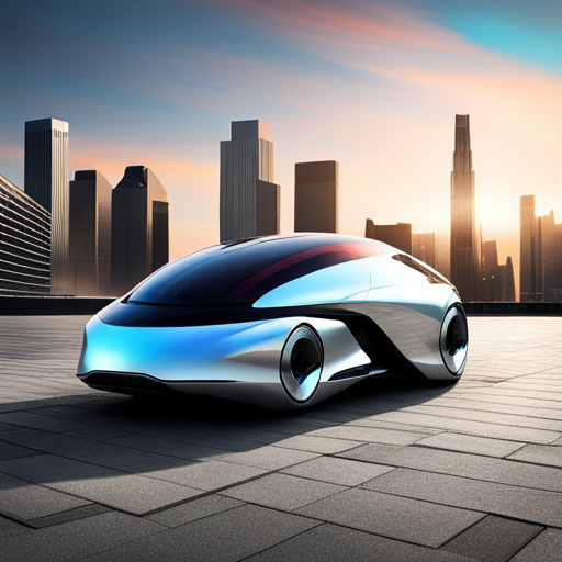 futuristic design, high-tech sci-fi, AI-controlled, carbon-fiber components, asymmetrical shapes, holographic technology, neon lighting, levitation, dynamic movement, chrome-plated accents, jet-inspired, transparent and modular construction, fast speed