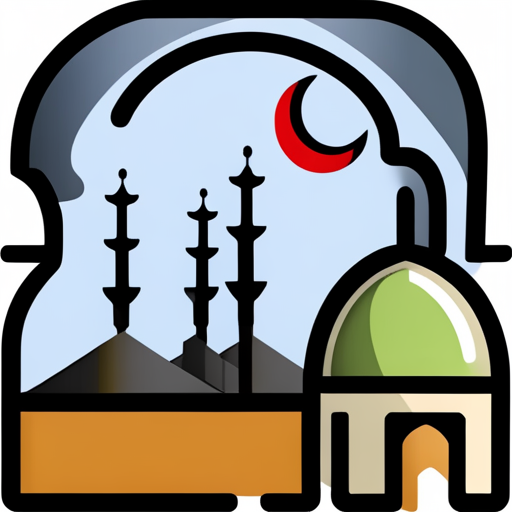 masjid symbol, rounded border, border shadow, clock, 04:10, caption, 7 minutes walking distance