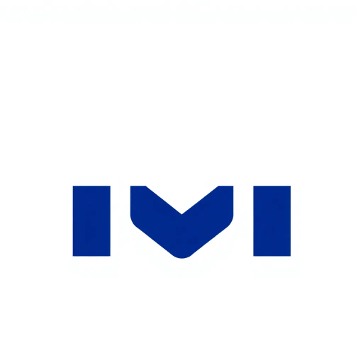 minimal M logo, perspective convergence, depth, hierarchy, solid indigo blue, geometric, modern tech design, flat vector, white background, Bauhaus influences, clean lines, symmetry, contemporary aesthetics, spatial innovation, futurism, precision, abstraction, innovative branding, structural elegance