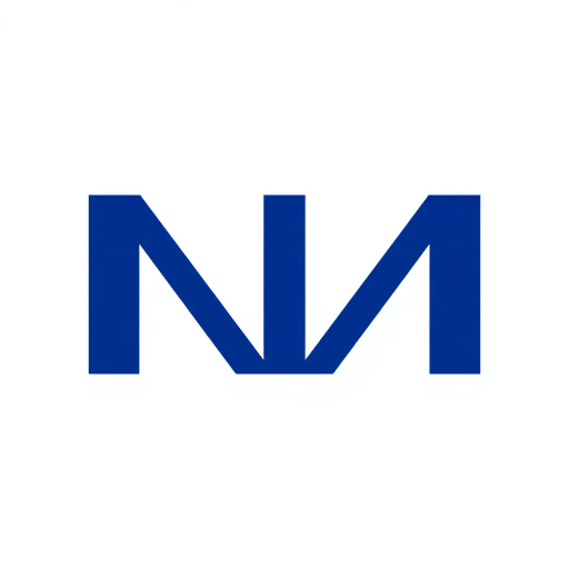 minimal M logo, perspective convergence, depth, hierarchy, solid indigo blue, geometric, modern tech design, flat vector, white background, Bauhaus influences, clean lines, symmetry, contemporary aesthetics, spatial innovation, futurism, precision, abstraction, innovative branding, structural elegance
