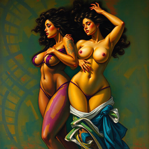 voluptuous figures, celebration of curves, renaissance influences, chiaroscuro lighting, vibrant colors, soft textures, sensual movement, feminine power, body positivity, bold composition, dynamic lines, emotive expression, warmth and depth, lush landscapes, ethereal light, modern interpretation, cultural richness, intricate details, expressive brushstrokes, artistic celebration