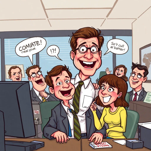 The Office, TV show, Michael Scott, Steve Carell, sitcom humor, American workplace comedy, 2000s television, exaggerated expressions, caricatured characters, bold outlines, vibrant colors, dynamic composition, satirical tone, pop culture influence, whimsical chaos, playful atmosphere, storytelling through dialogue, office shenanigans, cultural references, subtle irony, graphical storytelling, narrative art, workplace dynamics, improvisational comedy, visual gags