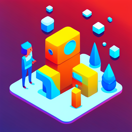 isometric, plastic, robot, sunglasses, geometric shapes, white background