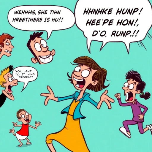 whimsical narrative, vibrant colors, exaggerated expressions, dynamic poses, Roy Lichtenstein inspiration, playful humor, pop art style, retro aesthetics, bold lines, flat shading, storytelling elements, comedic timing, lighthearted atmosphere, cultural satire, cartoonish proportions, speech bubbles, visual puns, energetic movement, humorous characters, exaggerated features