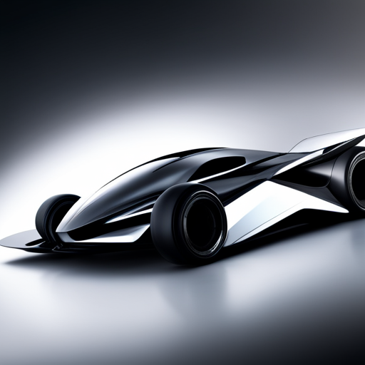 mechanical engineering, aerodynamics, metallic sheen, futuristic design, hubless wheels, carbon fiber body, vehicle transformation, sleek curves, sleek lines, sci-fi technology, speed, motion blur, dynamic composition