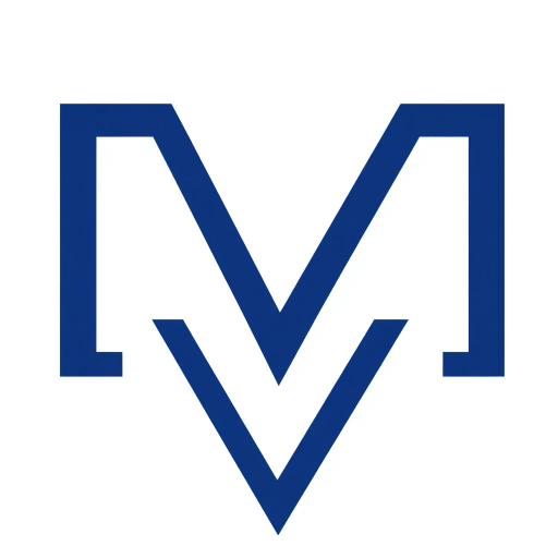abstract M lettermark, geometric precision, two thick diagonal lines, sharp V convergence, bold solid indigo, minimal modern logo, geometric shapes, Bauhaus influence, dynamic symmetry, clean lines, minimalism, stark contrast, white background, conceptual simplicity, contemporary aesthetics, high-impact clarity