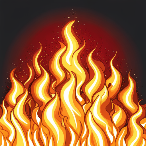 blazing flames, inferno, heat wave, ember, ignition, wildfire, smoke, charred, burnt sienna, hot coals, flickering light, combustion, firestorm, vector art