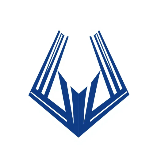 bold letter M, parallel strokes, tapering structure, upward hierarchy, indigo blue, geometric precision, vector design, minimalist aesthetic, structural elegance, balance and symmetry, clean composition, white background, modernist influences, Bauhaus geometry, minimal lines, disciplined form, artistic clarity, abstract expression, Kandinsky inspiration, harmonious contrast, flat color fields, innovative typographic elements, Swiss design principles, mid-century modern vibes