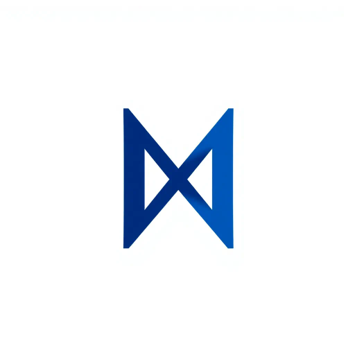 minimal M logo, perspective convergence, depth, hierarchy, solid indigo blue, geometric, modern tech design, flat vector, white background, Bauhaus influences, clean lines, symmetry, contemporary aesthetics, spatial innovation, futurism, precision, abstraction, innovative branding, structural elegance