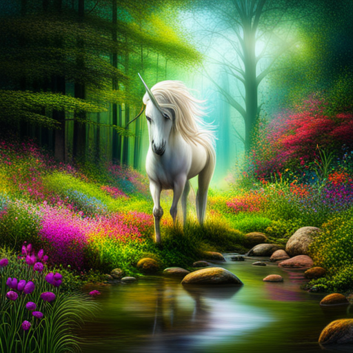 unicorn, flower, mythical creature, magical, fantasy, ethereal, vibrant, whimsical, surreal, dreamlike, enchanted, fairy tale, mystical, mystical creature, horned horse, mythical beast, majestic, mystical land, nature, floral, fantasy world, mythical realm, colorful, magical realism, mythical being