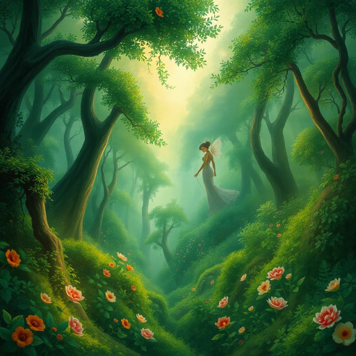 lush landscapes, ethereal forests, nature's embrace, vibrant greens, cascading waterfalls, serene lakes, Andrew Wyeth influences, impressionistic brushstrokes, golden sunlight filtering through trees, bioluminescent details, tranquility, harmonious wildlife, ethereal mists, fairy-tale atmosphere, dreamlike realism, rich textures, botanical motifs, intricate foliage, magical realism, whimsical creatures, earthy tones, dynamic skies, glowing hues, organic patterns, immersive experience, serenity, peaceful ambiance, natural wonder, timeless beauty