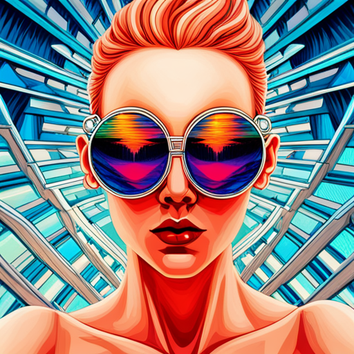 High-tech eyewear, Fire-inspired fashion, Futuristic festival, Cyberpunk, Neon lights, Radial symmetry, Metallic sheen, Burnt orange, Mirrored lenses, UV protection, Industrial chic, Post-apocalyptic, Multidimensional shapes