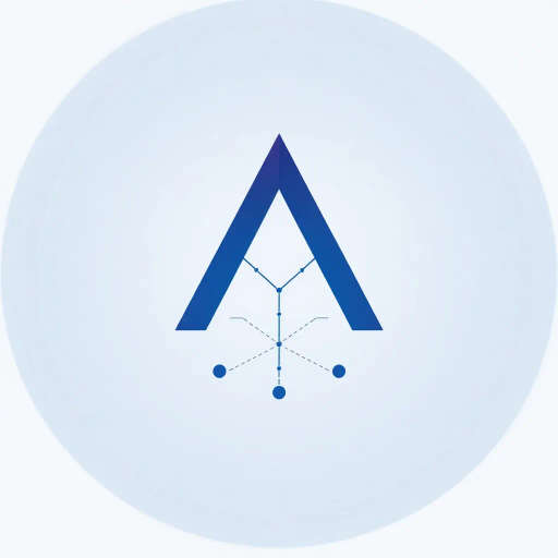 abstract letter M logo, parent node, child nodes, thin branching lines, tree hierarchy, indigo gradient, minimal vector design, white background, geometric abstraction, modernist influence, Bauhaus, clean lines, connection symbolism, hierarchical structure, conceptual design, negative space, visual balance, contemporary aesthetics