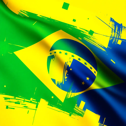 Brazilian flag, vibrant colors, modern digital interpretation, geometric shapes, vivid green, deep yellow, midnight blue, iconic symbolism, cultural pride, Henri Matisse influence, abstract representation, energy and movement, tropical essence, contemporary twist, luminosity, dynamic composition, national identity, artistic expression, unity and diversity, celebration of heritage, bold contrasts, visual impact, conceptual artistry, emotive design