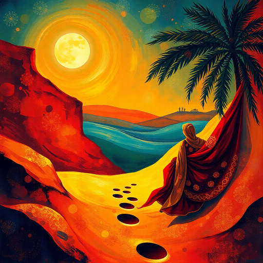 Arabian beauty, vibrant colors, flowing garments, intricate designs, warm lighting, exotic elegance, Henri Matisse influences, rich textures, cultural fusion, contemporary elements, radiant atmosphere, captivating gaze, dynamic movement, ornate patterns, harmonious balance, desert essence, vibrant allure, ethereal quality, sophisticated charm