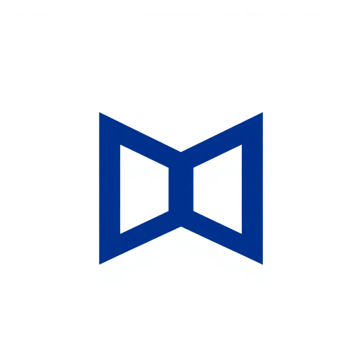 minimal M logo, perspective convergence, depth, hierarchy, solid indigo blue, geometric, modern tech design, flat vector, white background, Bauhaus influences, clean lines, symmetry, contemporary aesthetics, spatial innovation, futurism, precision, abstraction, innovative branding, structural elegance