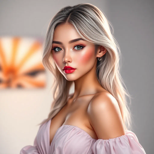 youthful charm, delicate features, hyper-realism, vibrant colors, soft lighting, full-body pose, contemporary fashion, serene expression, smooth textures, high-detail rendering, dynamic posture, visual harmony, playful elegance, lively energy, modern aesthetics, gentle curves, captivating beauty, meticulous detail, timeless allure, emotional depth, expressive eyes, silky hair, tender grace, ethereal presence, balance and symmetry, enchanting glow