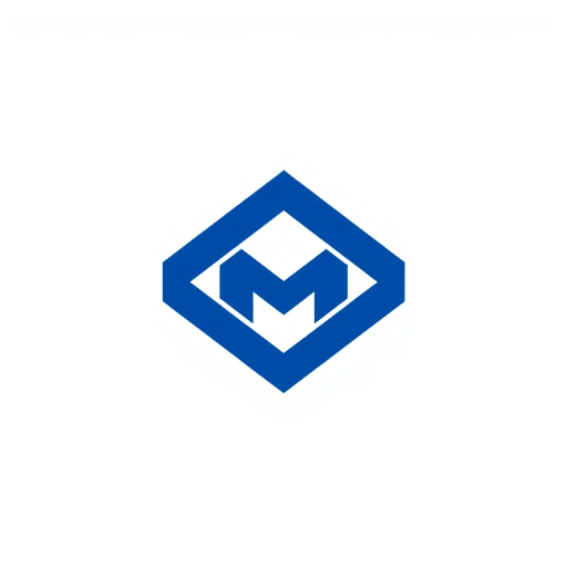 minimal M logo, perspective convergence, depth, hierarchy, solid indigo blue, geometric, modern tech design, flat vector, white background, Bauhaus influences, clean lines, symmetry, contemporary aesthetics, spatial innovation, futurism, precision, abstraction, innovative branding, structural elegance