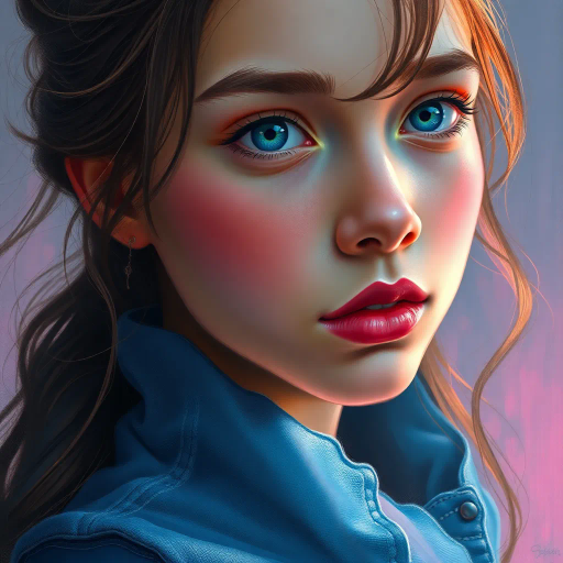 adorable young woman, lifelike portrayal, vibrant colors, James Jean, photorealism, soft lighting, intricate details, gentle textures, dynamic composition, ethereal glow, delicate features, emotional warmth, contemporary style, harmonious balance, realistic rendering, natural beauty, dynamic perspective, fluid lines, expressive gesture, modern realism, captivating gaze