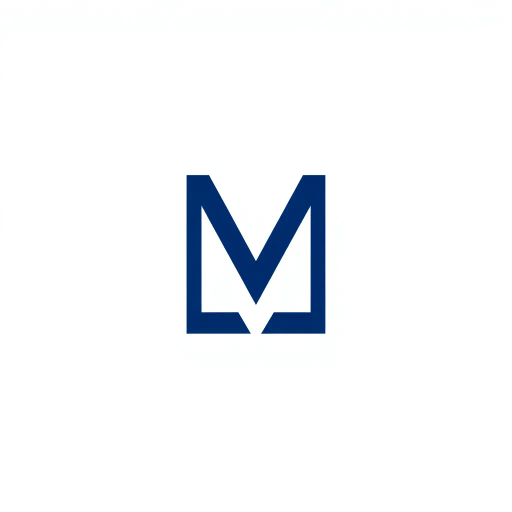 abstract M lettermark, geometric precision, two thick diagonal lines, sharp V convergence, bold solid indigo, minimal modern logo, geometric shapes, Bauhaus influence, dynamic symmetry, clean lines, minimalism, stark contrast, white background, conceptual simplicity, contemporary aesthetics, high-impact clarity