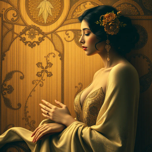 romantic sensuality, chiaroscuro lighting, vivid hues, flowing lines, emotional depth, intimate setting, Gustav Klimt influences, rich textures, human form, warm ambiance, baroque compositions, provocative aesthetic, seductive elegance, delicate forms, renaissance echoes, passionate expression, lush brushstrokes, dynamic movement, dreamlike atmosphere, contemporary flair, evocative symbolism, narrative quality, intimate portraiture, sensuous allure, timeless romance, intricate ornamentation, visual poetry, dramatic shadows