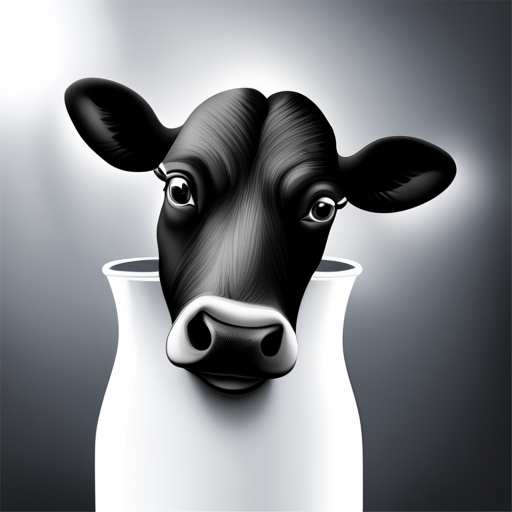 black and white, cow, taking, cartoon, milk bottle