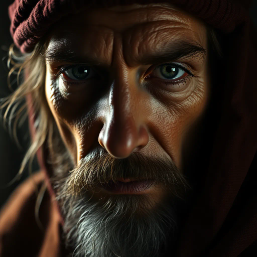 realism, hyper-detailed, classic portraiture, chiaroscuro lighting, rich textures, vibrant colors, emotional depth, Ansel Adams influence, impressionistic undertones, Renaissance era, dynamic composition, naturalism, fine art photography, intricate details, historical ambiance, evocative expression, subdued shadows, subtle highlights, organic forms, narrative storytelling, timeless elegance