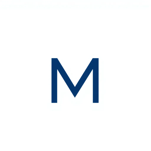 abstract, minimalist logo, geometric letter M, thin horizontal lines, hierarchy, ladder rungs, solid indigo blue, crisp vector design, white background, modern typography, Bauhaus influence, clean composition, precise geometry, vector graphics, contemporary aesthetic, graphic design, minimalism, line weight variation, symbolic representation, structured layout