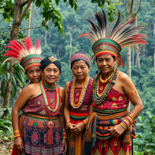 ancient rainforest, deep green foliage, cultural tapestry, peaceful harmony, intricate beadwork, tribal wisdom, natural dyes, sunlight filtering, vibrant earth tones, indigenous motifs, serene beauty, harmonious coexistence, lush vegetation, cultural preservation, storytelling through art, nature's embrace, traditional craftsmanship, spiritual connection, delicate patterns, historical significance, evocative textures, celebration of heritage, cultural narrative, freedom of spirit