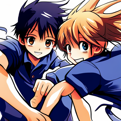 colorful, vibrant, playful, animated, manga, Japanese art, school friends, friendship, youth, dynamic composition, expressive characters, flowing hair, school uniforms, shy girl, boyish boys, emotional connection, joyful, energetic, lively, manga artist, school setting, emotive facial expressions, detailed backgrounds, iconic poses, action-packed, adventurous, fun, teenager, high school, group, relationships, coming-of-age, slice of life