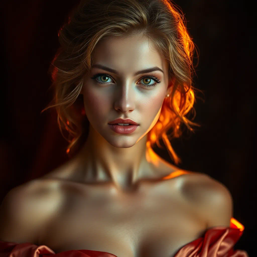 vibrant youth, alluring curves, radiant beauty, opulence, ethereal glow, contemporary allure, delicate elegance, Renaissance influence, chiaroscuro contrast, warm sunset hues, feminine grace, luxurious silk texture, enchanting gaze, sensuality, bold composition, Michelangelo-inspired poses, dynamic poses, Baroque opulence, mystical charm, captivating presence, intimate portrait, high detail, artistic celebration, confident expression, dramatic contrast, vivid realism, athletic elegance, muscular definition, powerful femininity, shadow play, classical beauty, grace and poise, emotional depth, timeless allure, intricate details, enchanting atmosphere, modern aesthetic, beauty idealism, dynamic movement, emotional expression, fascinating balance, nuanced textures, engaging symbolism, masterful lighting, sophisticated tones