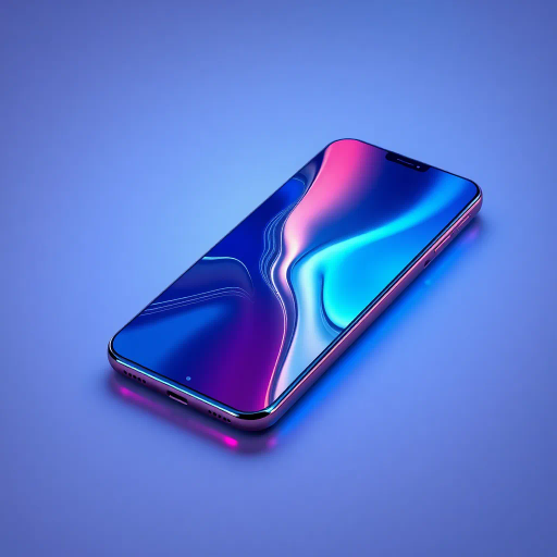 futuristic smartphone design, sleek curves, vibrant OLED display, cutting-edge technology, minimalist aesthetic, high gloss finish, Bauhaus influences, cyberpunk hues, neon lights, interactive holograms, dynamic user interface, ergonomic structure, Jean-Michel Basquiat inspiration, electric blue accents, avant-garde tech, digital era innovation, virtual connectivity, seamless integration, ultra-thin profile, contemporary digital communication, sleek geometry, luminous contrasts, immersive lighting, neo-futurism, dynamic composition, virtual vistas, radiant textures, digital synthesis