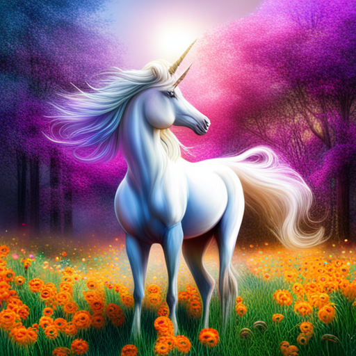 unicorn, flower, magical creature, mythical, whimsical, enchanting, fairytale, mystical, ethereal, fantasy, vibrant colors, soft pastels, dreamlike, surreal, nature, forest, meadow, sunshine, petals, blooming, delicate, graceful, majestic, horn, mane, tail, mystical, otherworldly, legendary, mythical creature, mythical world