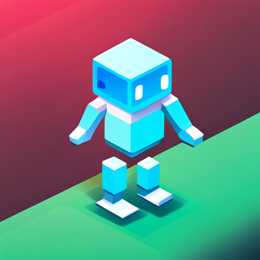 Isometric perspective, Plastic materials, Bot, App mascot, Geometric shapes, Vibrant colors, Low poly technique