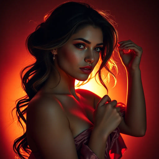 vibrant youth, alluring curves, radiant beauty, opulence, ethereal glow, contemporary allure, Renaissance influence, chiaroscuro lighting, warm sunset hues, feminine grace, luxurious silk texture, enchanting gaze, sensuality, bold composition, sensual movement, modern aesthetic, dynamic poses, Baroque opulence, mystical charm, captivating presence, intimate portrait, high detail, artistic celebration, confident expression, dramatic contrast, vivid realism, Michelangelo-inspired poses, athletic elegance, muscular definition, powerful femininity, shadow play, classical beauty, grace and poise, emotional depth, timeless allure, intricate details, enchanting atmosphere, Michelangelo, chiaroscuro, warm color palette, emotional depth, classical beauty, contemporary twist, powerful femininity, athletic elegance