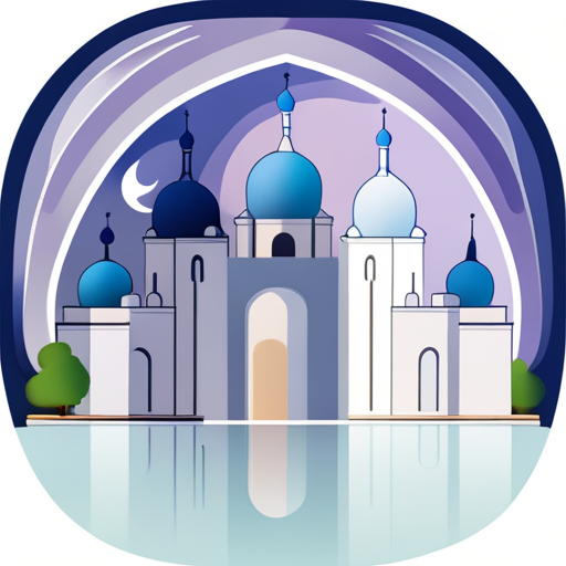 symbolic masjid, rounded border, border shadow, clock, time, 04:10, caption, 7 minutes walking distance, location