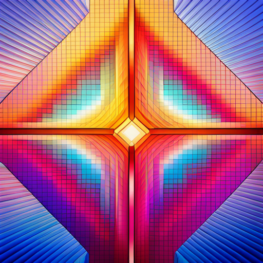 array, floating point numbers, abstract, geometric shapes, color palette, digital medium, mathematical precision, vibrant, dynamic composition, futuristic, technology-inspired, visual rhythm, symmetrical, juxtaposition, minimalistic, high contrast, pattern, data visualization