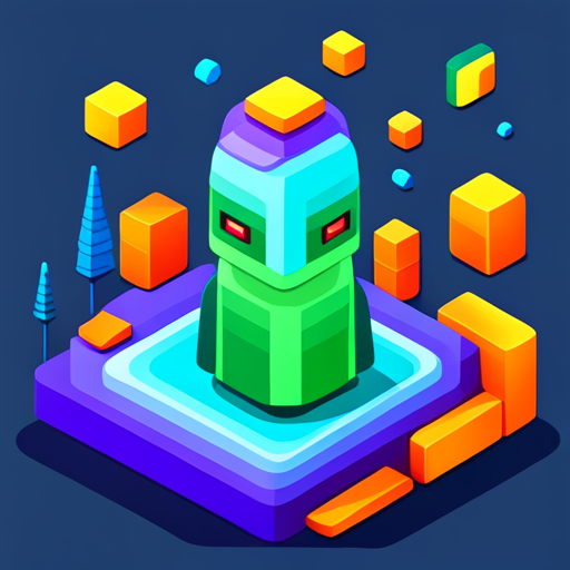 isometric, plastic, bot, app, mascot, geometric shapes, low poly, composition, color palette, digital media, technology, simplicity