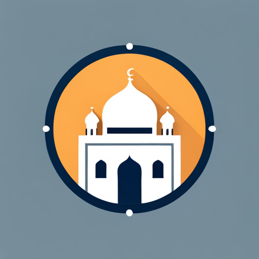 masjid symbol, rounded border, border shadow, time 04:10, caption 7 minutes walking distance, app opening screen