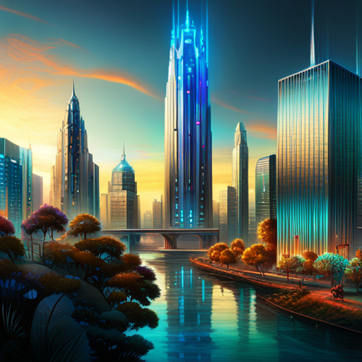 futuristic, sci-fi, cityscape, nature, victory, heroes, utopia, cyberpunk, neon lights, contrast, technology, lush greenery, sustainable architecture, rebellion, dystopian elements, vibrant colors, organic vs artificial, futuristic vehicles, towering skyscrapers, peaceful coexistence, post-apocalyptic remnants, glowing signs, urban jungle, advanced civilization