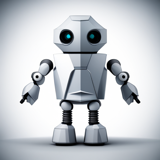 low-poly, rubber, white background, front facing view, robot, geometric shapes