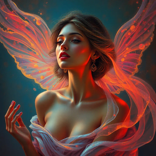 ethereal woman, renaissance lighting, dramatic contrasts, vibrant hues, delicate textures, impressionist influences, emotionally evocative, modern twist, surrealism undertones, dynamic composition, fluid movement, Baroque era inspiration, intricate details, fantastical elements, cultural richness, harmonious balance, mythical aura, expressive gesture, lively ambiance, magical realism, soft brushstrokes, timeless beauty