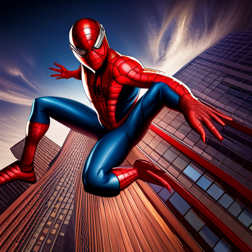 Spiderman, action, superhero, comic book, dynamic, intense, fight, big, scary, monster, vibrant colors, dramatic lighting, high energy, motion lines