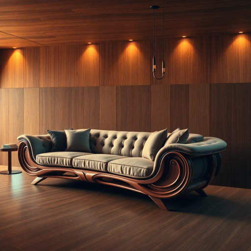 luxurious velvet upholstery, intricate wood carving, mid-century design, Baroque influences, Rembrandt lighting, rich mahogany tones, ornate patterns, intimate closeup, tactile textures, elegant curves, contemporary surrealism, high contrast, chiaroscuro, Renaissance revival, artisanal craftsmanship, warm ambiance, artistic expression