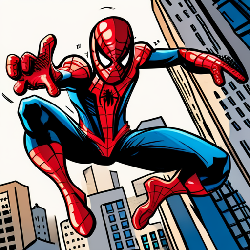 Spiderman, superhero, Marvel, action, comic book, illustration, webs, red and blue, dynamic, motion, New York City, skyscrapers, cityscape, urban, swinging, agility, acrobatic, web-slinging, crime-fighting, masked vigilante, Marvel Cinematic Universe, Stan Lee, Steve Ditko, pop art, sequential art