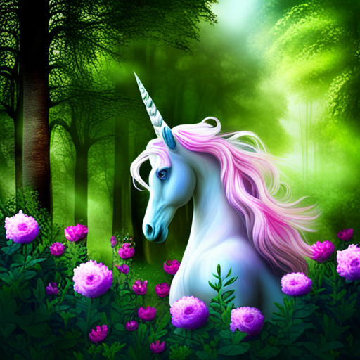 unicorn, flower, mythical creature, magical, enchanting, whimsical, vibrant colors, dreamlike, ethereal, fantasy world, fairy tale, majestic, horn, mane, graceful, mystical, surreal, mythical beast