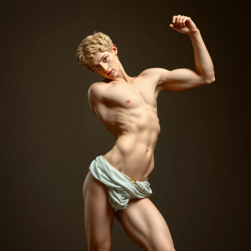 realistic, youthful, athletic, dynamic pose, toned physique, classical realism, subtle lighting, soft shadows, natural proportions, vibrant colors, contemporary fashion, modern fitness culture, energetic atmosphere, balanced composition, youthful exuberance, Michelangelo, Hellenistic sculpture, high detail, smooth gradients, elegant curves, proportionality, confident expression, vibrant energy, dynamic form, contemporary beauty standards