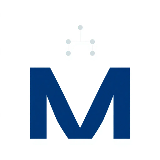 minimalist, bold, letter M, logo design, solid geometric shapes, V-shaped connectors, branching lines, hierarchy symbolism, indigo blue color palette, flat vector style, clean composition, modern SaaS branding, software aesthetics, white background, high-tech elegance, contemporary design, clarity, sleek presentation, geometric precision, corporate identity, monochromatic balance, visual hierarchy