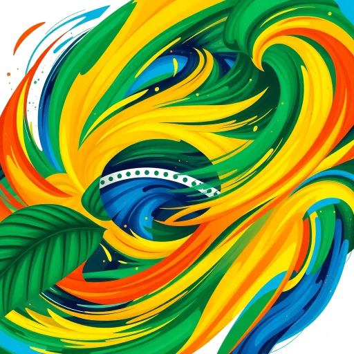 vibrant colors, swirling movement, tropical allure, Brazilian flag, geometric precision, cultural celebration, Carnival inspiration, abstract shapes, bold contrast, energetic flow, Rio de Janeiro, lush greens, radiant yellows, deep blues, chromatic harmony, festive spirit, national pride, rhythmic patterns, dynamic composition, joyful exuberance, modern interpretation