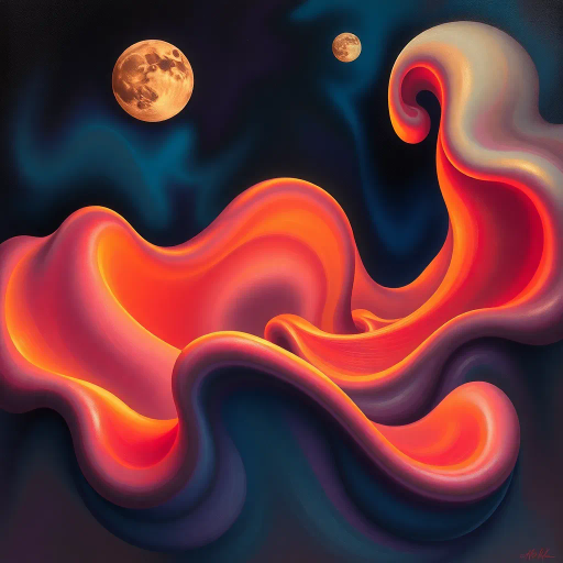 surrealism, Salvador Dali, soft undulating forms, exaggerated proportions, vibrant hues, ethereal glow, dreamlike atmosphere, smooth textures, abstract interpretation, flowing curves, sensuality, bold lines, surreal composition, imaginative realism, juxtaposition, playful fantasy, dynamic symmetry, baroque elegance, soft focus, surrealist intent, whimsical flair, inspired by René Magritte, emotional depth, enchanting allure